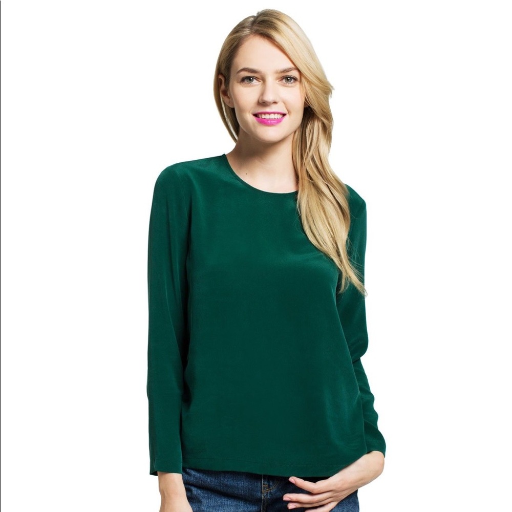 ISO Grana green silk long sleeve blouse